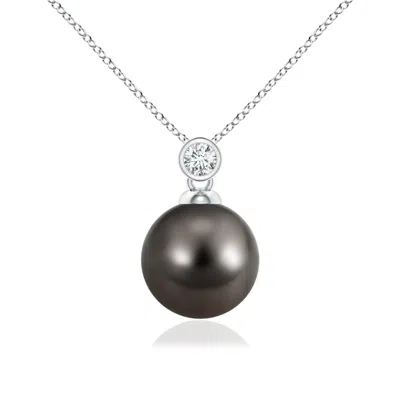 Angara 10mm Tahitian Pearl Pendant With Bezel Diamond In Black