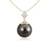 Angara 10mm Tahitian Pearl Pendant With Diamond Cluster In Yellow Gold/black