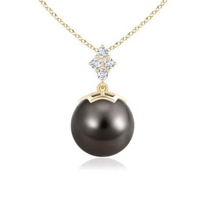 Angara 10mm Tahitian Pearl Pendant With Diamond Cluster In Black