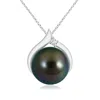 Angara 10mm Tahitian Pearl Solitaire Pendant With Diamond In White Gold/peacock