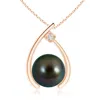 Angara 10mm Tahitian Pearl Wishbone Pendant With Diamond In Rose Gold/peacock