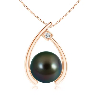 Angara 10mm Tahitian Pearl Wishbone Pendant With Diamond In Gold