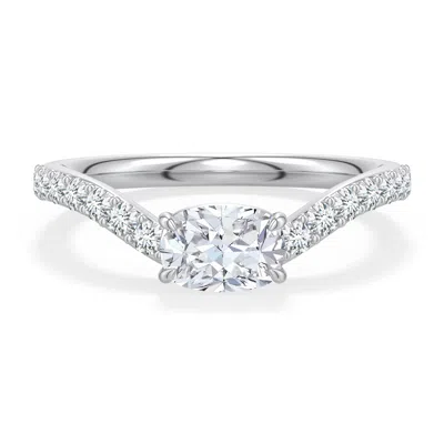 Angara 1.1 Ctw East-west Cushion Rectangular Diamond Curved Engagement Ring With Accents In Platinum/g