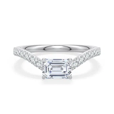 Angara 1.1 Ctw East-west Emerald-cut Diamond Curved Engagement Ring With Accents In Platinum/g
