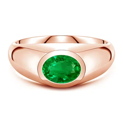 Angara 1.1 Ctw East-west Oval Lab-grown Emerald Men's Signet Ring In Gold