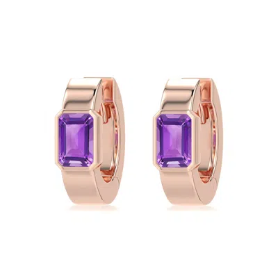 Angara 1.1 Ctw Emerald-cut Amethyst Huggie Hoop Earrings In Rose Gold/medium Purple