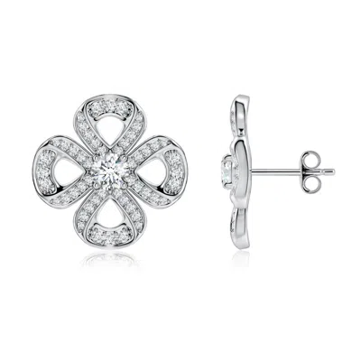 Angara 1.11 Ctw Round Lab-grown Diamond Four Leaf Clover Stud Earrings In Gray