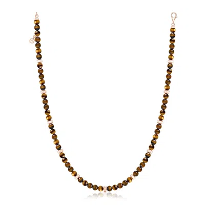 Angara 111.6 Ctw Men's Tiger's Eye Beaded Necklace With Octagon Motifs In Brown