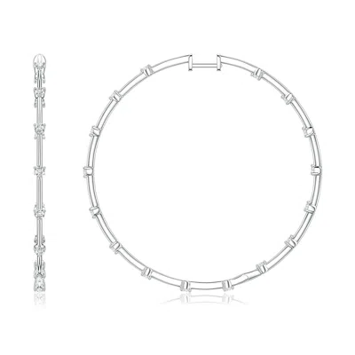 Angara 1.12 Ctw Round Lab-grown Diamond Station Inside-out Hoop Earrings In Silver