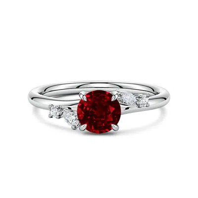 Angara 1.12 Ctw Round Lab-grown Ruby Engagement Ring With Multi-shape Diamond Accents In Red