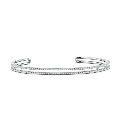 Angara 1.12 Ctw U-pavé Set Lab-grown Diamond Parallel Row Flex Cuff Bracelet In Silver