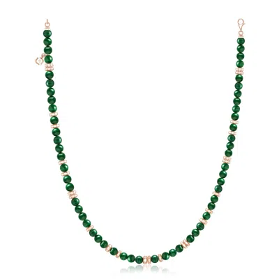 Angara 112.0 Ctw Men's Malachite Beaded Necklace With Octagon Metal Motifs In Green