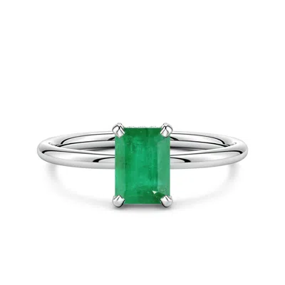 Angara 1.13 Ctw Emerald-cut Emerald Engagement Ring With Hidden Halo In Metallic