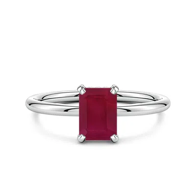 Angara 1.13 Ctw Emerald-cut Ruby Engagement Ring With Hidden Halo In Metallic