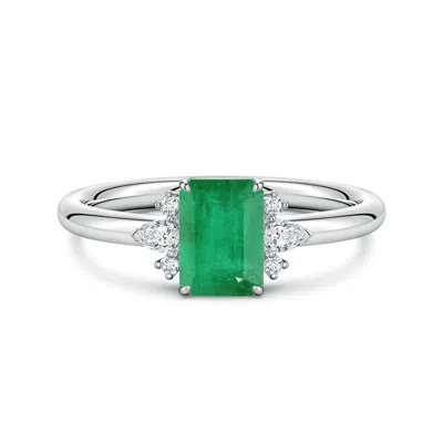 Angara 1.13 Ctw Four-claw Prong Emerald-cut Emerald Side Stone Engagement Ring In Metallic