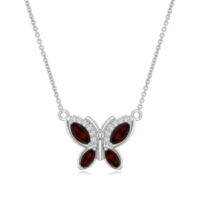 Angara 1.14 Ctw Marquise Garnet Butterfly Pendant In Platinum/dark Brownish Red