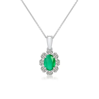 Angara 1.14 Ctw Oval Emerald Halo Pendant In Platinum/medium Green