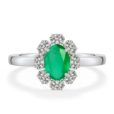 Angara 1.14 Ctw Oval Emerald Halo Ring In Platinum/medium Green