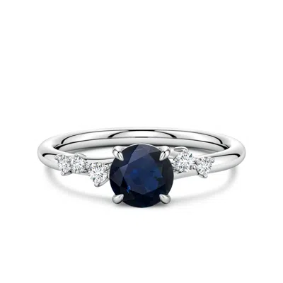 Angara 1.14 Ctw Round Blue Sapphire Engagement Ring With Scattered Accents In Metallic