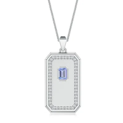 Angara 1.15 Ctw Emerald-cut Tanzanite Halo Men's Elongated Octagon Tag Pendant With Chain In Metallic