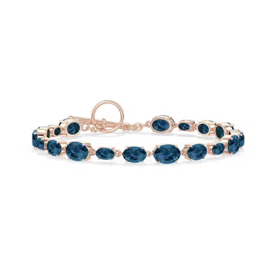 Angara 11.51 Ctw Alternating Multi-size Oval London Blue Topaz Toggle Bracelet In Rose Gold/medium Greenish Blue