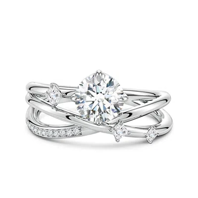 Angara 1.16 Ctw Round Diamond Crossover Engagement Ring With Scattered Accents In Metallic