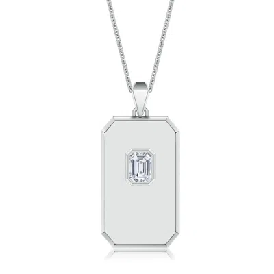 Angara 1.17 Ctw Emerald-cut Diamond Men's Elongated Octagon Tag Pendant With Chain In Metallic