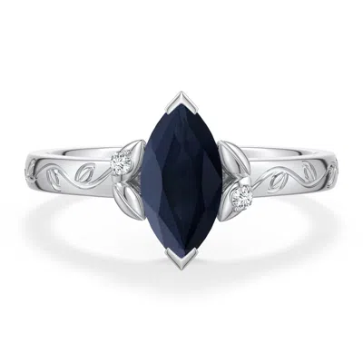 Angara 1.17 Ctw Marquise Blue Sapphire Leaf Vine Engagement Ring In Metallic