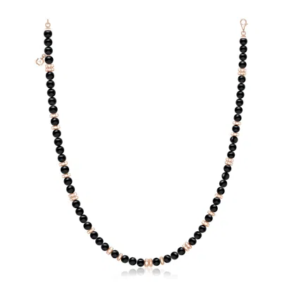 Angara 117.6 Ctw Men's Black Onyx Beaded Necklace With Octagon Metal Motifs