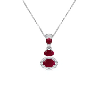 Angara 1.18 Ctw East-west Oval Lab-grown Ruby Halo Drop Pendant In Metallic