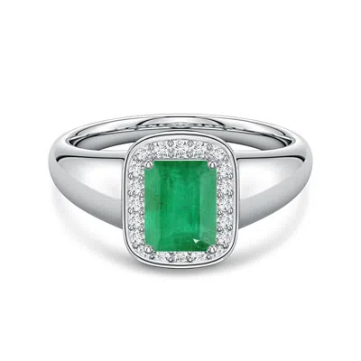 Angara 1.18 Ctw Emerald-cut Emerald Signet Halo Engagement Ring In Green