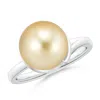 Angara 11mm Golden South Sea Pearl Ring With Spiral Metal Loop In White Gold/bright Golden