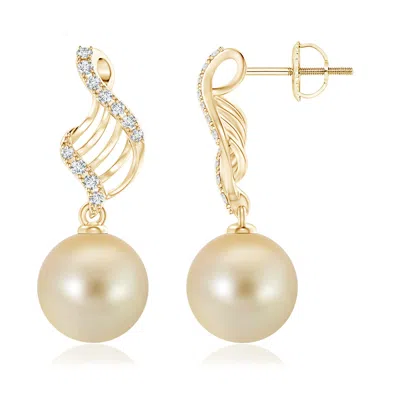 Angara 11mm Golden South Sea Pearl Swirl Dangle Earrings