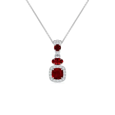Angara 1.2 Ctw Claw Prong Cushion Lab-grown Ruby Halo Drop Pendant In Brown
