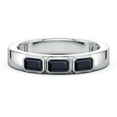 Angara 1.2 Ctw East-west Emerald-cut Blue Sapphire Men's Three Stone Ring In Metallic