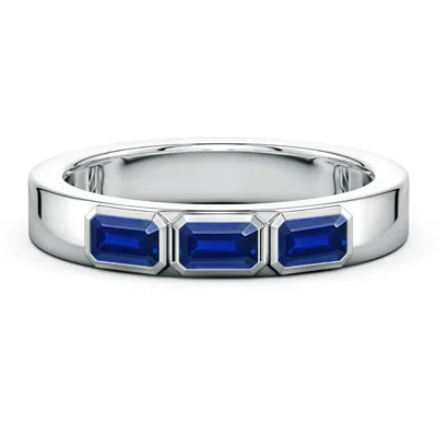 Angara 1.2 Ctw East-west Emerald-cut Lab-grown Blue Sapphire Men's Three Stone Ring In Metallic