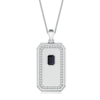 Angara 1.2 Ctw Emerald-cut Blue Sapphire Halo Men's Elongated Octagon Tag Pendant With Chain In Metallic