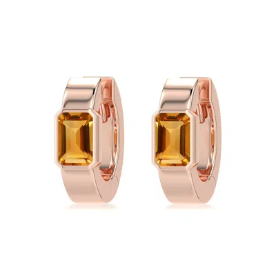 Angara 1.2 Ctw Emerald-cut Citrine Huggie Hoop Earrings In Rose Gold/yellow