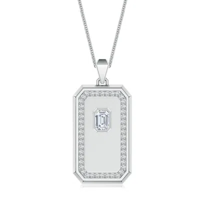 Angara 1.2 Ctw Emerald-cut Lab-grown Diamond Halo Men's Elongated Octagon Tag Pendant In Metallic