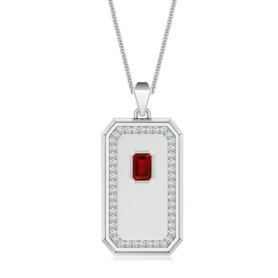 Angara 1.2 Ctw Emerald-cut Lab-grown Ruby Halo Men's Elongated Octagon Tag Pendant In Metallic
