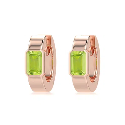 Angara 1.2 Ctw Emerald-cut Peridot Huggie Hoop Earrings In Rose Gold/medium Yellowish Green