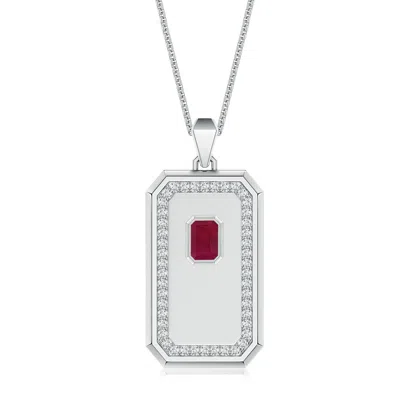 Angara 1.2 Ctw Emerald-cut Ruby Halo Men's Elongated Octagon Tag Pendant With Chain In Metallic