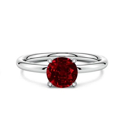 Angara 1.2 Ctw Round Lab-grown Ruby Solitaire Engagement Ring With Heart-shaped Prongs In Silver