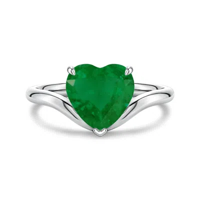 Angara 1.2 Ctw Solitaire Heart-shaped Emerald Curved Shank Engagement Ring In Metallic
