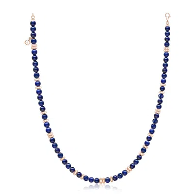 Angara 120.4 Ctw Men's Lapis Lazuli Beaded Necklace With Octagon Metal Motifs In Blue