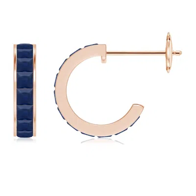Angara 1.21 Ctw Channel-set Square Sapphire Huggie Hoop Earrings In Gold