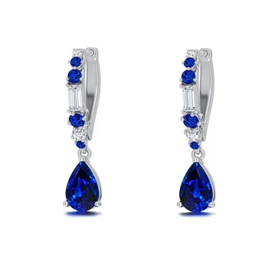 Angara 1.21 Ctw Pear Lab-grown Blue Sapphire Hoop Drop Earrings With Accents