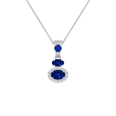 Angara 1.22 Ctw East-west Oval Lab-grown Blue Sapphire Halo Drop Pendant In Metallic