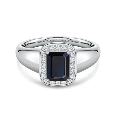 Angara 1.23 Ctw Emerald-cut Blue Sapphire Signet Halo Engagement Ring In Metallic