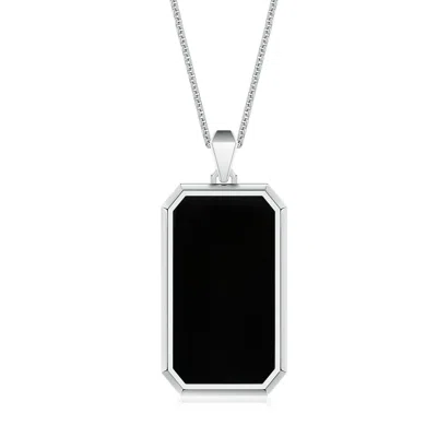 Angara 12.38 Ctw Emerald-cut Black Onyx Men's Octagon Tag Pendant With Chain
